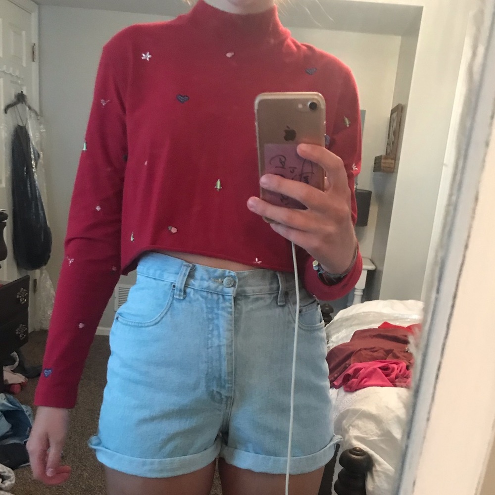 Mock neck vintage embroidered long sleeve